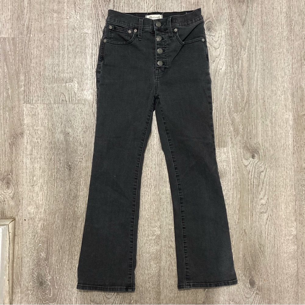 Madewell Cali Demi Boot Jeans Button Front Bellspring Wash Black Size 25 - Picture 7 of 12